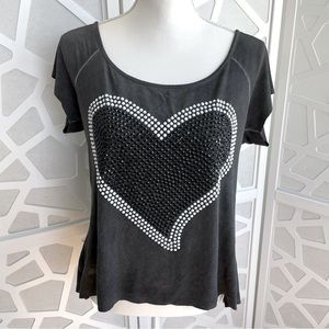 Beaded Heart Love Tee T-Shirt Viscose Grey Size L large EUC